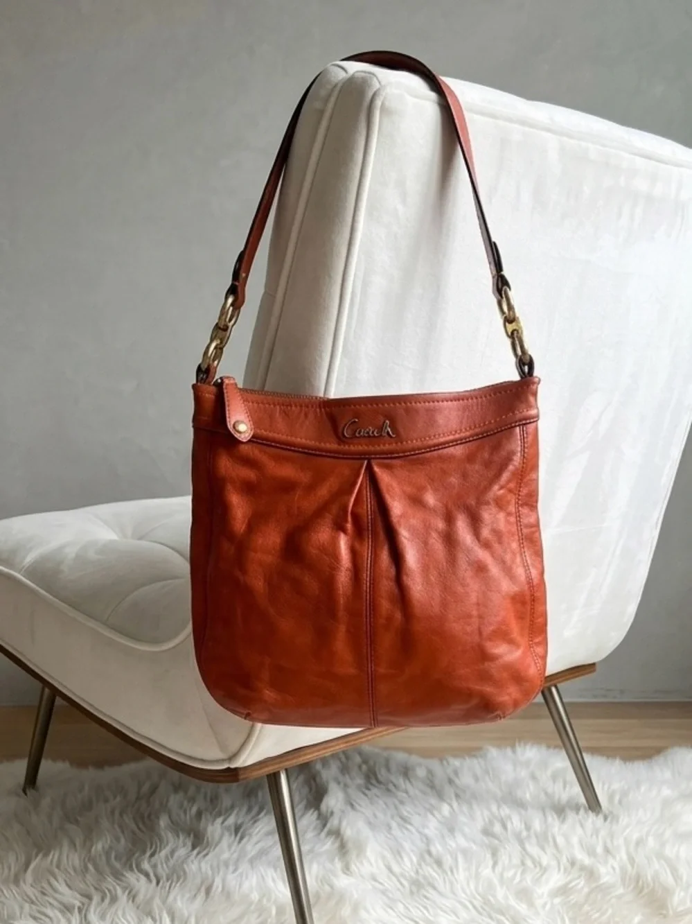 Coach Leather Shoulder Hobo in Burnt Orange